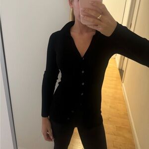 Black Button Wilfred Long Sleeve Knit Top